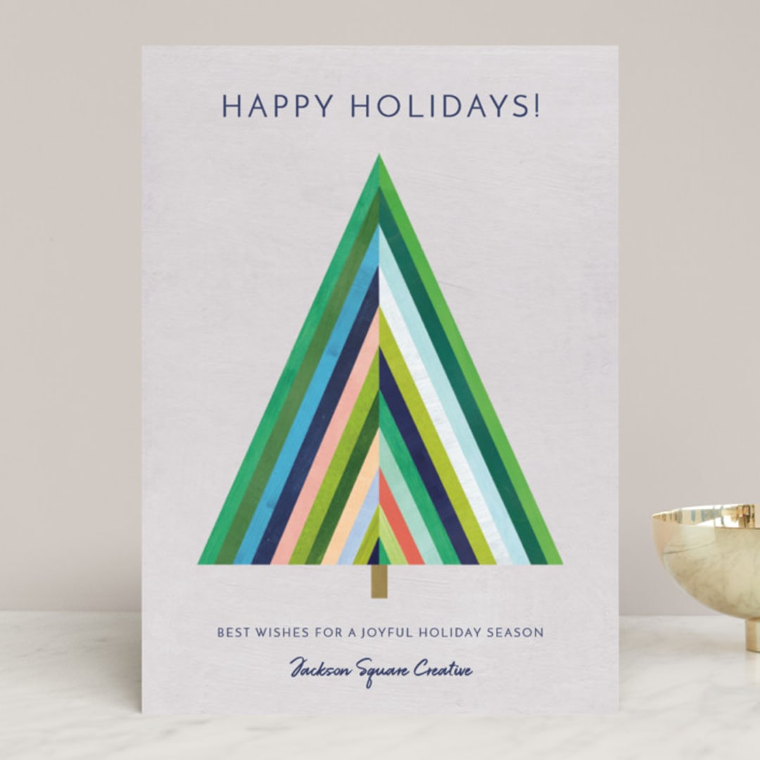 "Modern Striped Holiday Tree" - Holiday Cards in Smoke by melanie mikecz - Front
