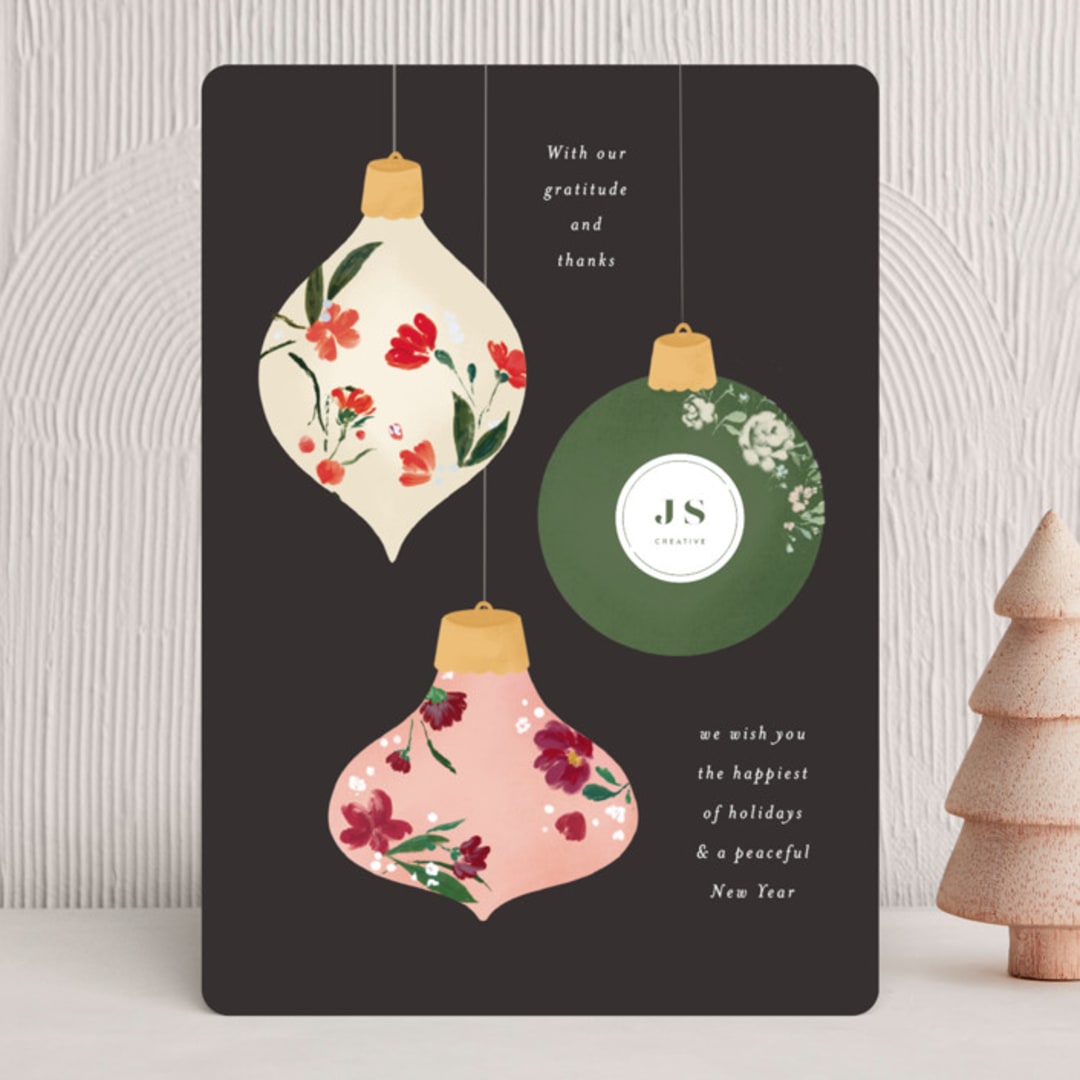 "Botanical Baubles" - Holiday Cards in Coal by Itsy Belle Studio - Front