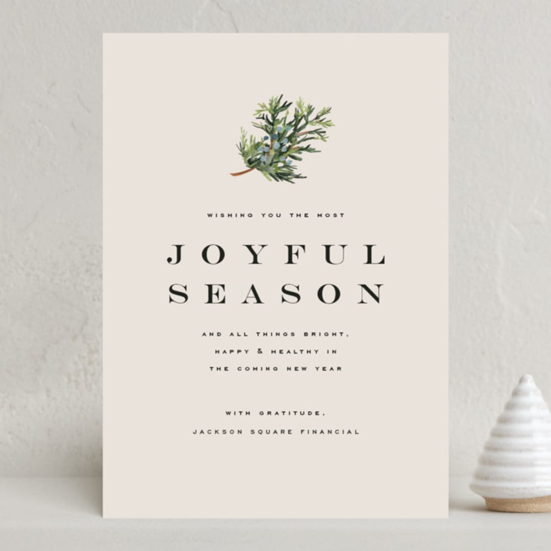 "Juniper Sprig" - Holiday Cards in Putty by Olivia Kanaley Inman - Front