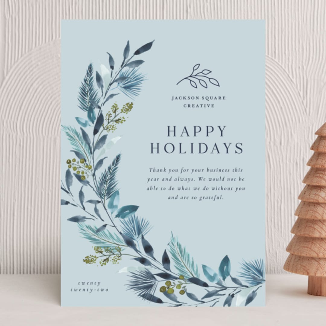 "Festive Garland" - Holiday Cards in Robin's Egg by Beth Schneider - Front