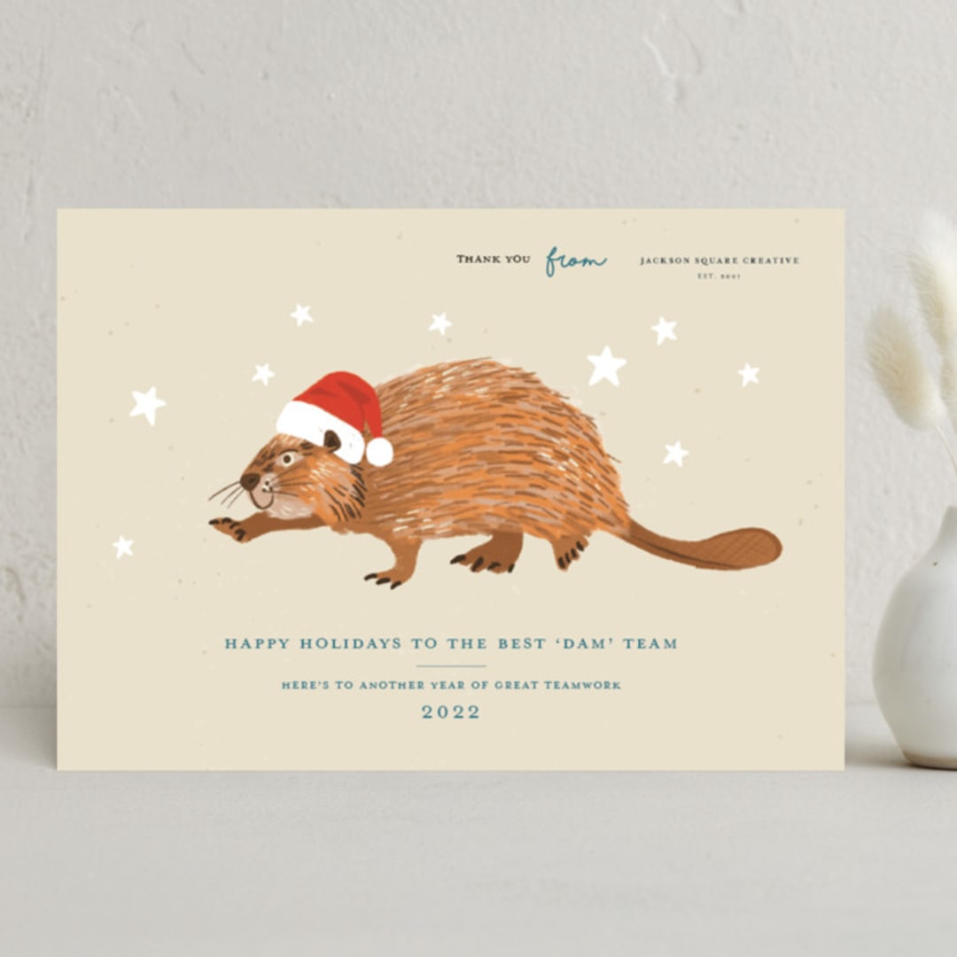 "Best Dam Team" - Holiday Cards in Ivory by Hannah Bowman - Front