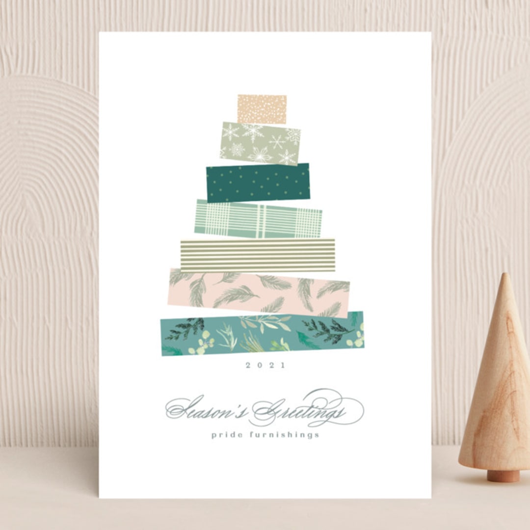 "Tree Stack" - Holiday Cards in Mist by Creo Study - Front