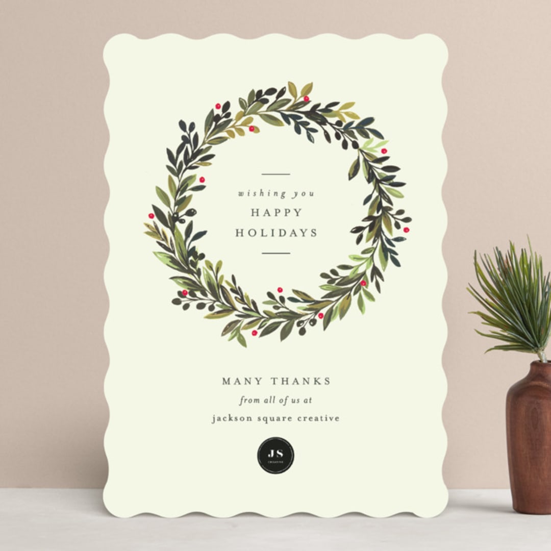 "Painted Wreathe" - Holiday Cards in Sage by Mansi Verma - Front