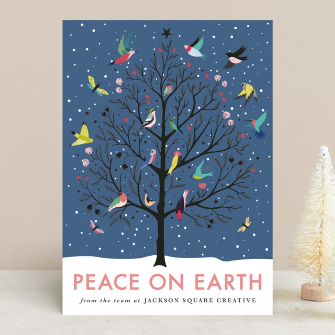 "Peace On Earth" - Holiday Cards in Winter Dusk by Eve Schultz - Front