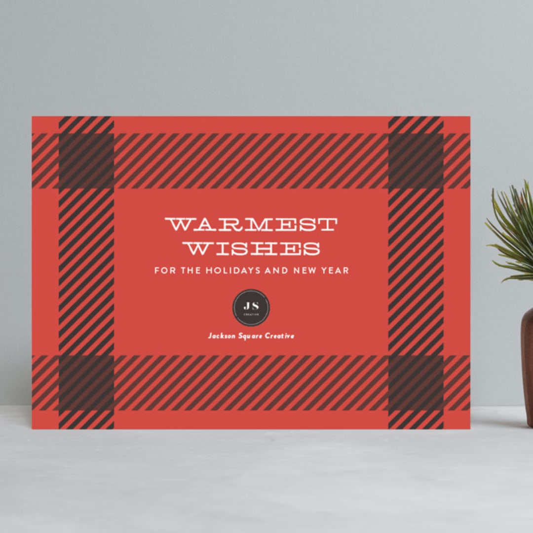 "Plaid Wishes" - Holiday Cards in Apple by Ann Gardner - Front