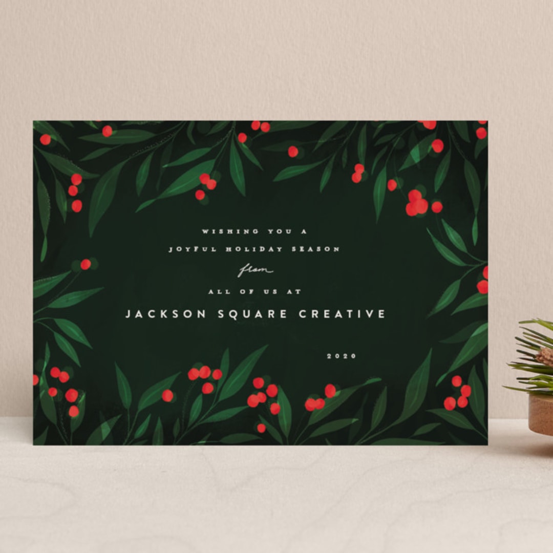 "Holly Berries Holiday" - Holiday Cards in Holly Berry by Julie Murray - Front