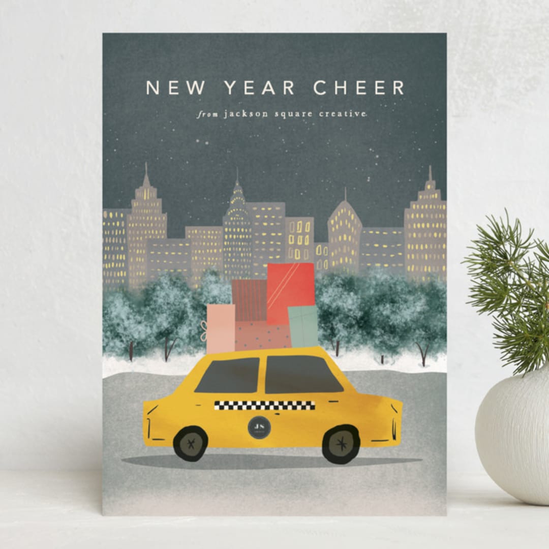 "City Sidewalk" - Holiday Cards in Navy by Creo Study - Front