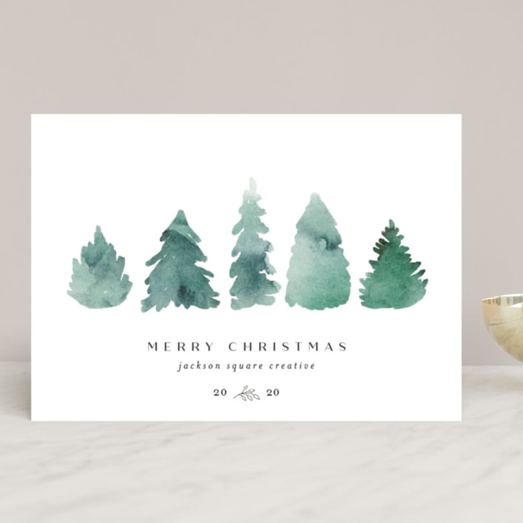 "Watercolor Trees" - Holiday Cards in Juniper by Heather Cairl - Front