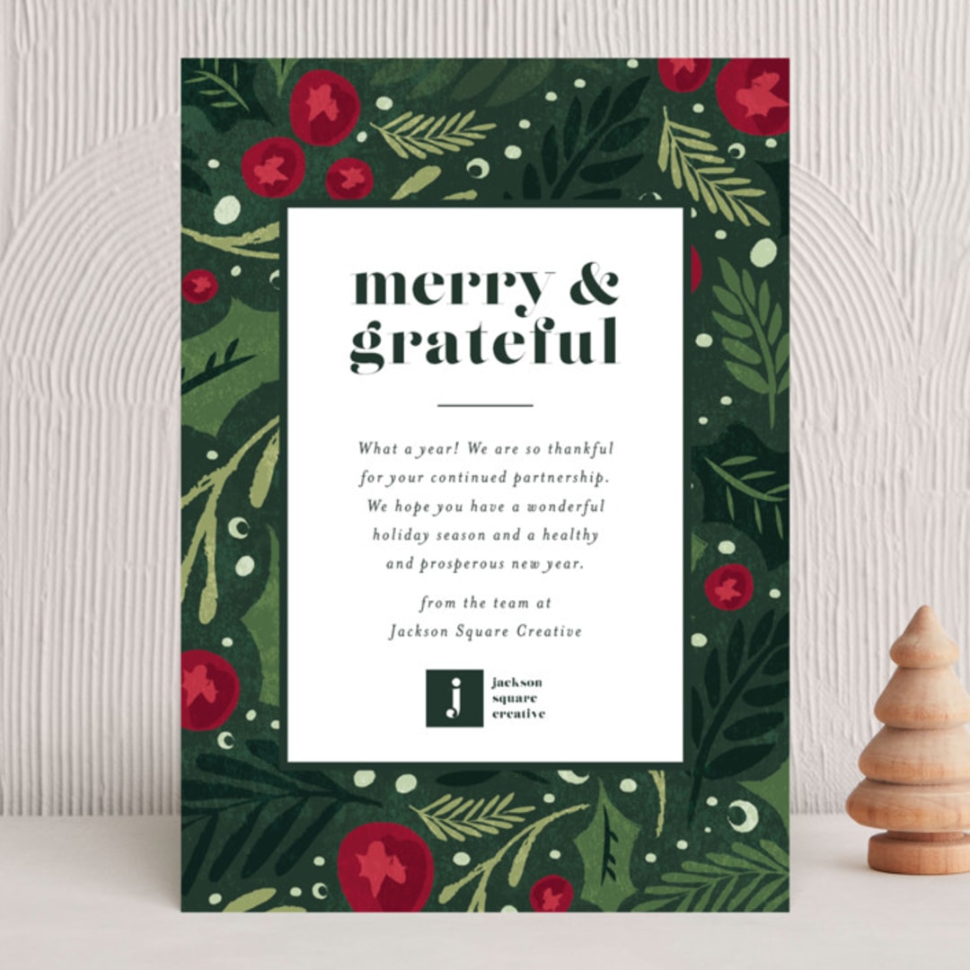 "Large Print" - Holiday Cards in Wreath by Amy Payne - Front