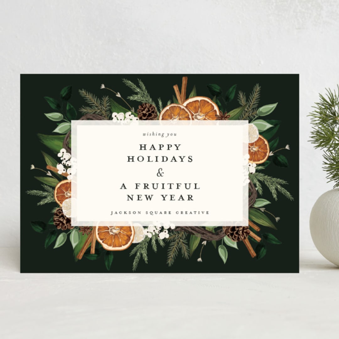 "Fruitful Holiday" - Holiday Cards in Midnight by Susan Moyal - Front