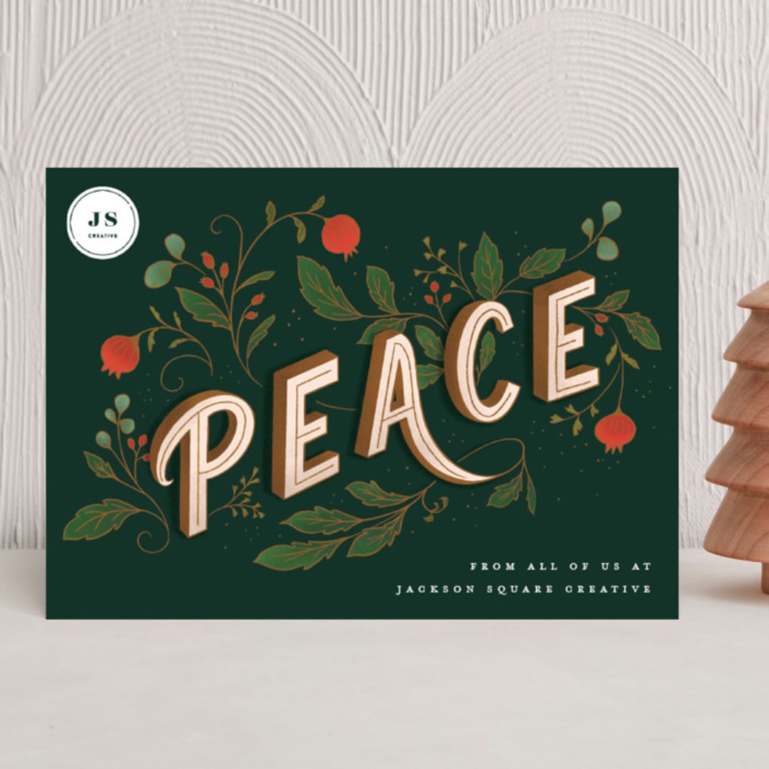 "Botanical Peace" - Holiday Cards in Forest by Tanya Lee of Frooted Design - Front
