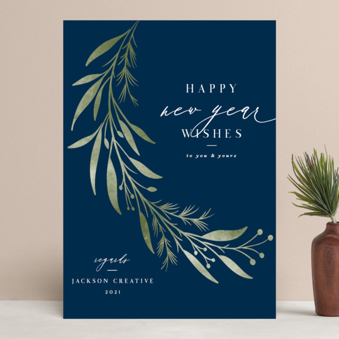 "Laurel" - Holiday Cards in Midnight by Melanie Kosuge - Front
