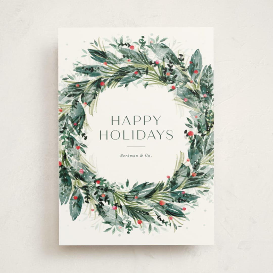 "Watercolor festive wreath" - Holiday Cards in Vert by Jackie Crawford - Front