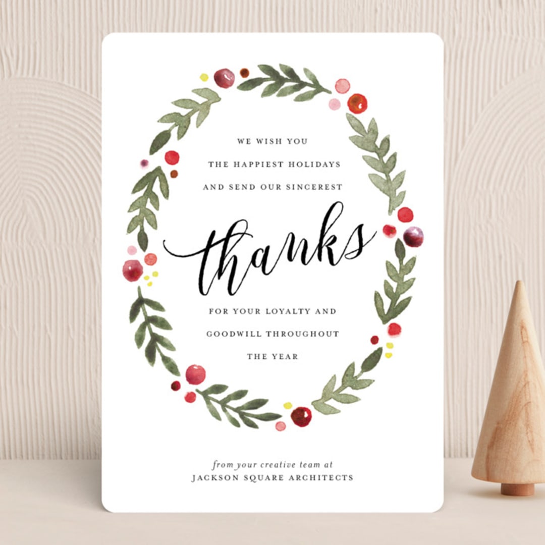 "Leaf + Berries" - Holiday Cards in Pine by Three Kisses Studio - Front