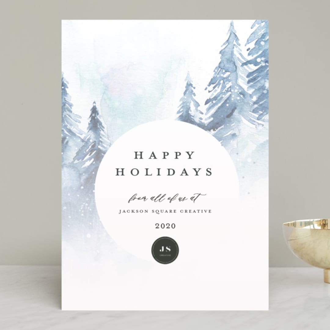 "Watercolor Forest" - Holiday Cards in Snow by Jen Merli - Front