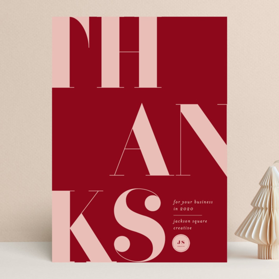 "Modern Thanks" - Holiday Cards in Crimson by Mansi Verma - Front