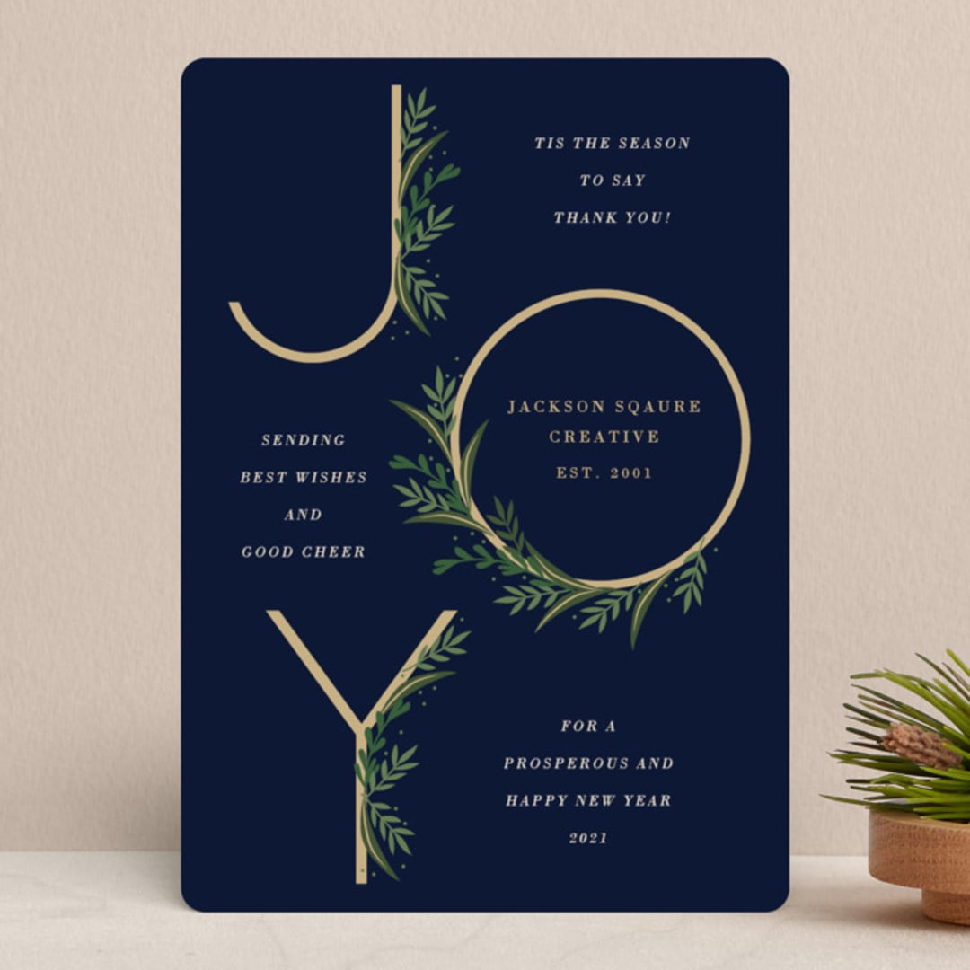 "Modern Gilded Joy" - Holiday Cards in Midnight by Oma N. Ramkhelawan - Front