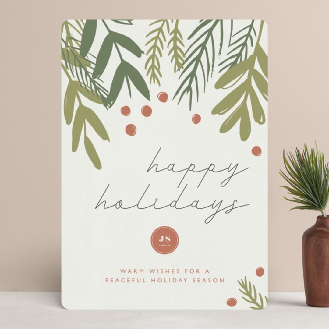 "Dark Greenery" - Holiday Cards in Ash by Betsy Siber - Front