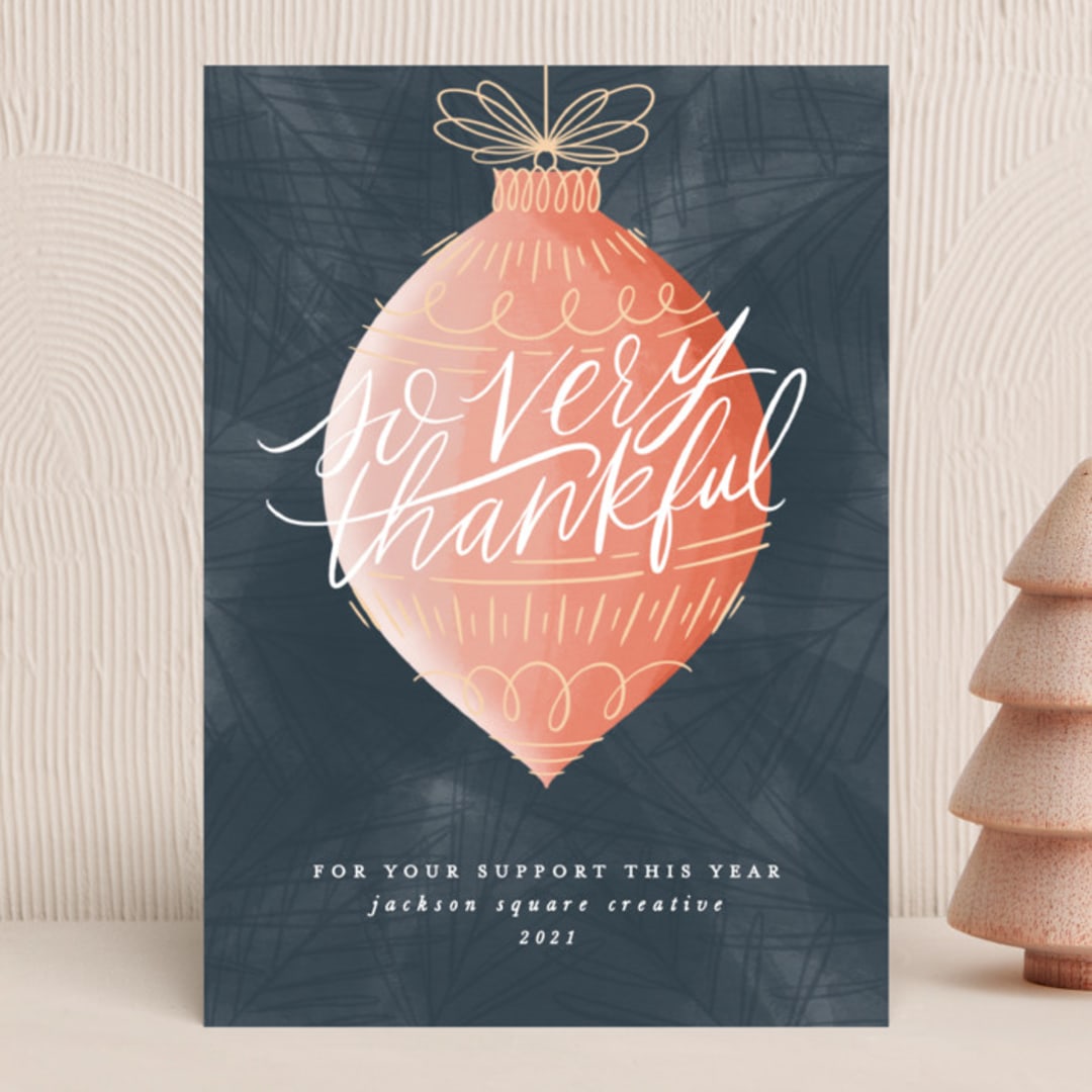 "Thankful Ornament" - Holiday Cards in Navy by Ally Madison - Front