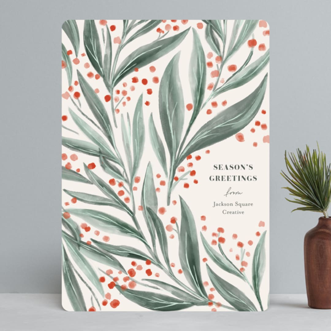 "Mistletoe Greetings" - Holiday Cards in Cream by Monika Torun - Front