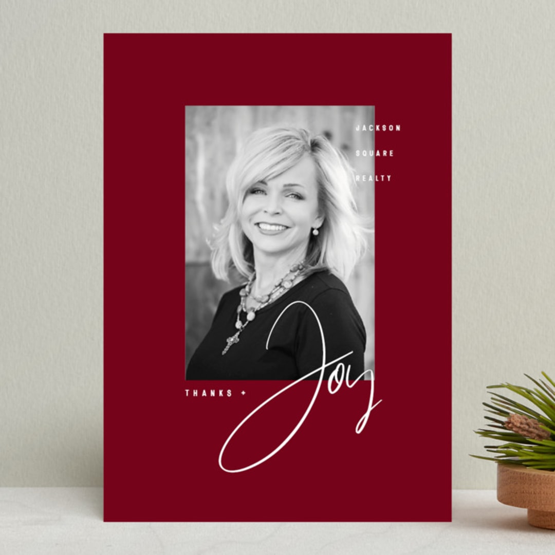 "Thanks & Joy" - Holiday Cards in Cardinal by fatfatin - Front