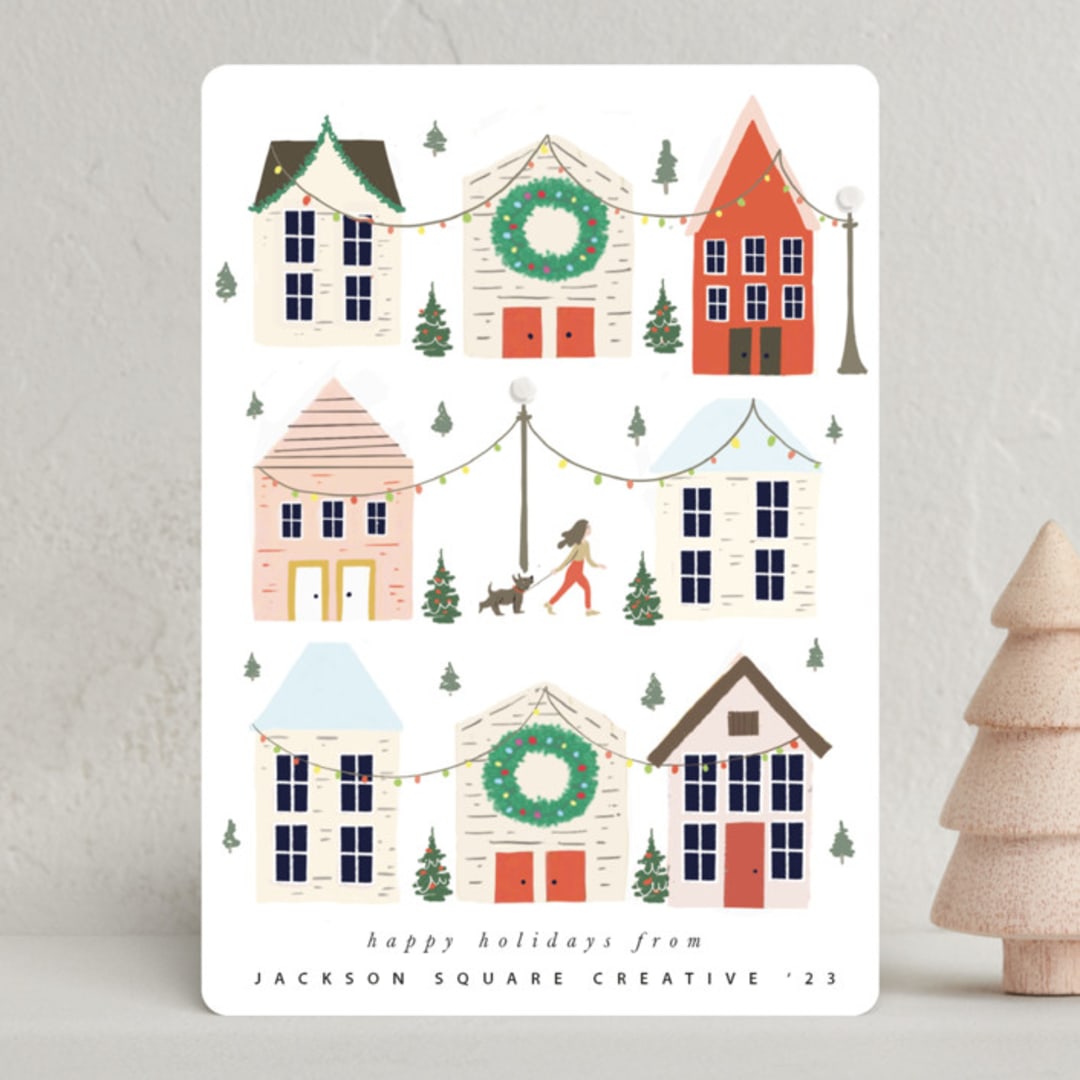"Festive Village" - Holiday Cards in Candy Cane by Hannah Williams - Front
