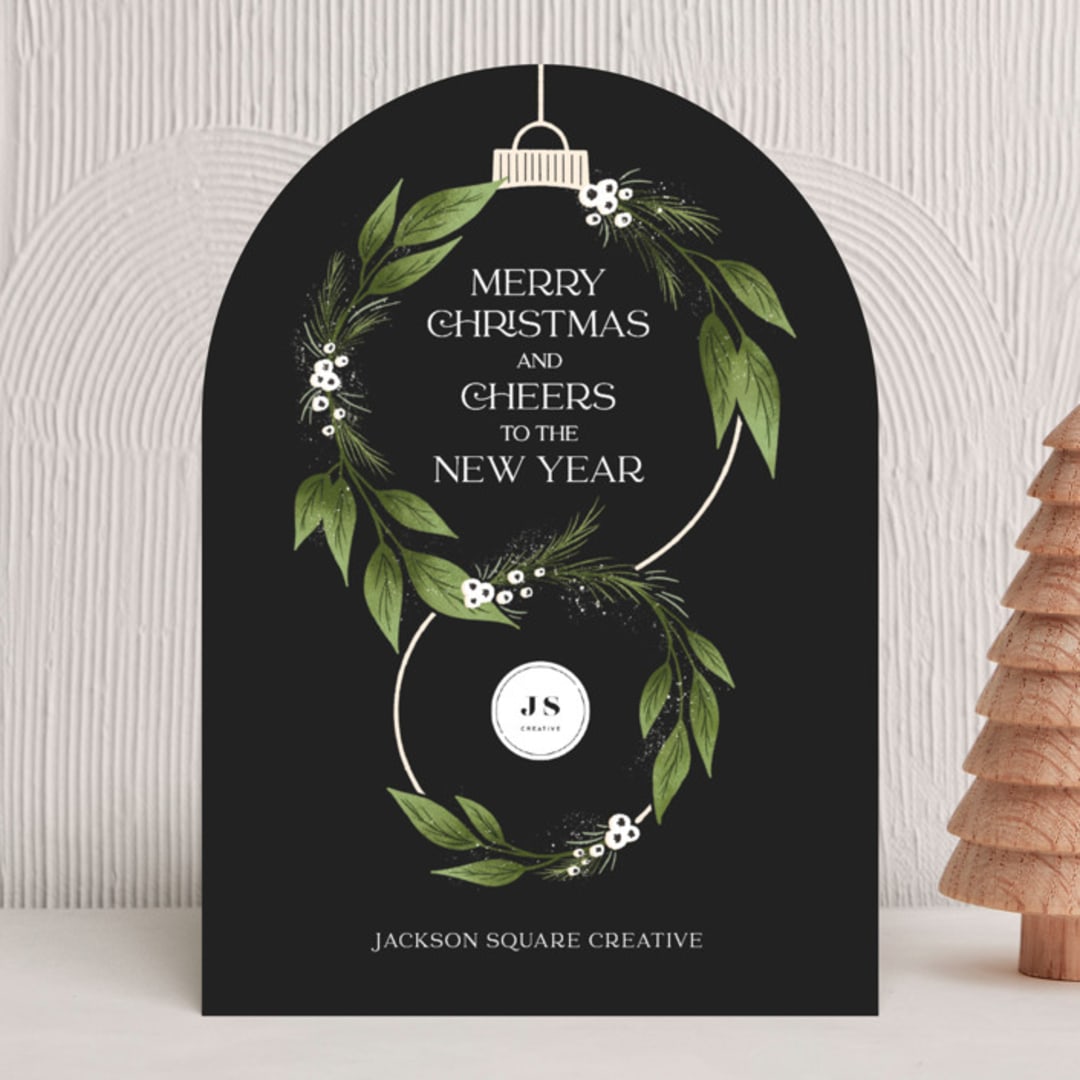 "Floral Bauble" - Holiday Cards in Charcoal by Megan Cash - Front