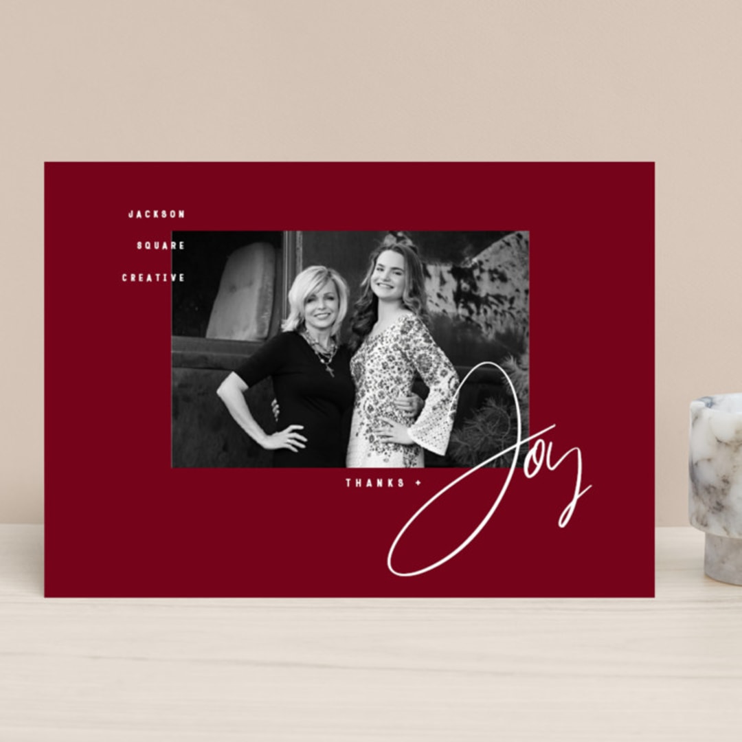 "Thanks & Joy" - Holiday Cards in Cardinal by fatfatin - Front