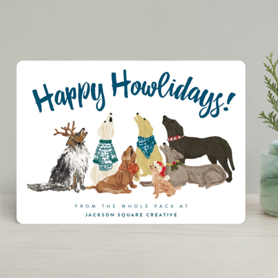 "Howliday Dog Pack" - Holiday Cards in Indigo by Shiny Penny Studio - Front