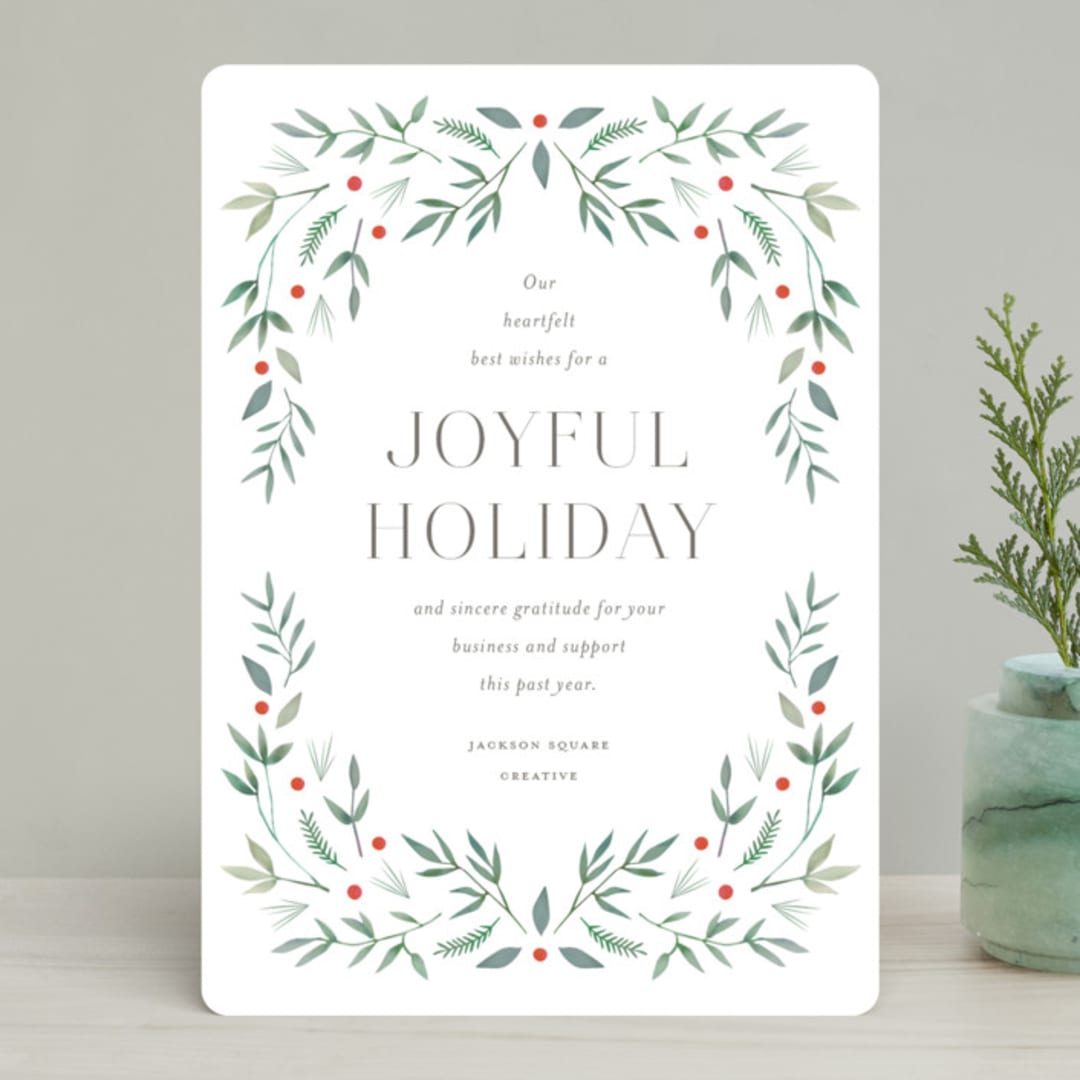 "Holiday Greenery" - Holiday Cards in Mint by Katherine Moynagh - Front