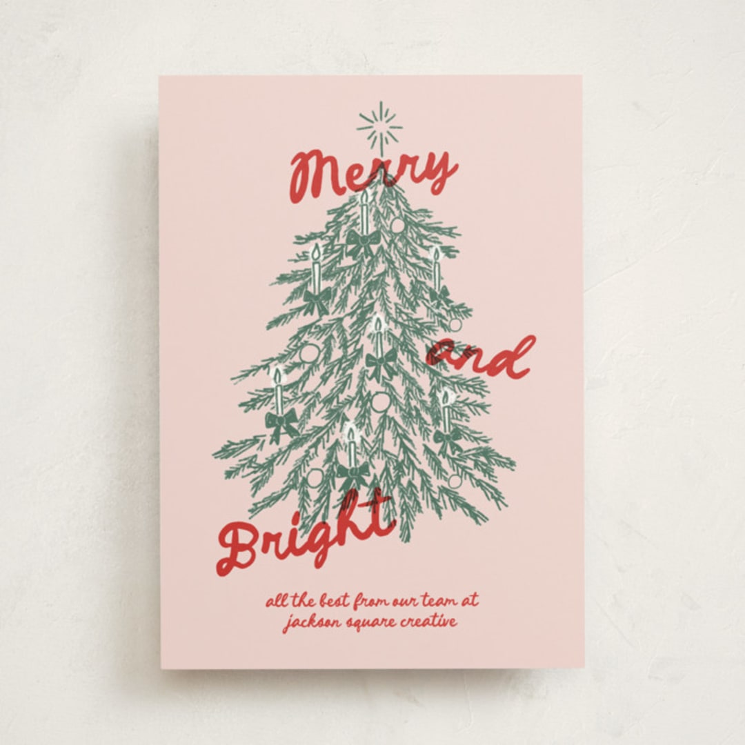 "Vintage Candlelit Tree" - Holiday Cards in Winter Rose by Holly Whitcomb - Front