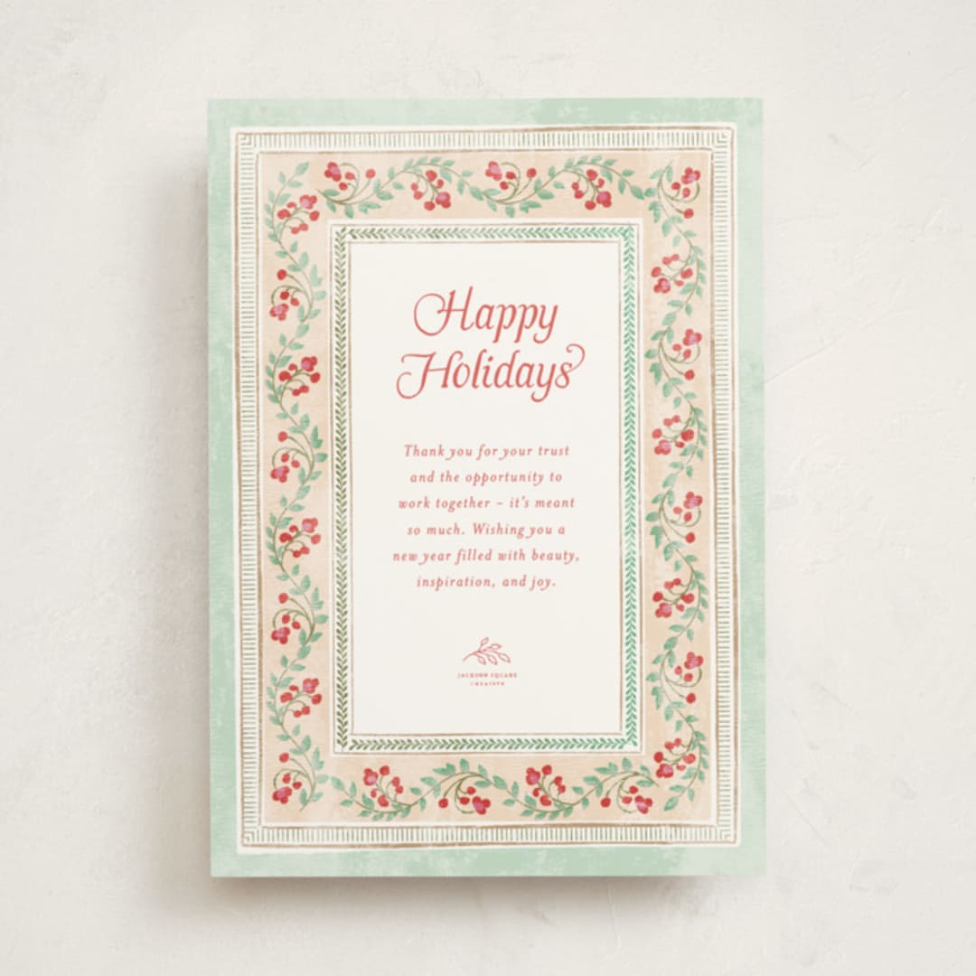 "Botanical border" - Holiday Cards in Mint by Kamala Nahas - Front