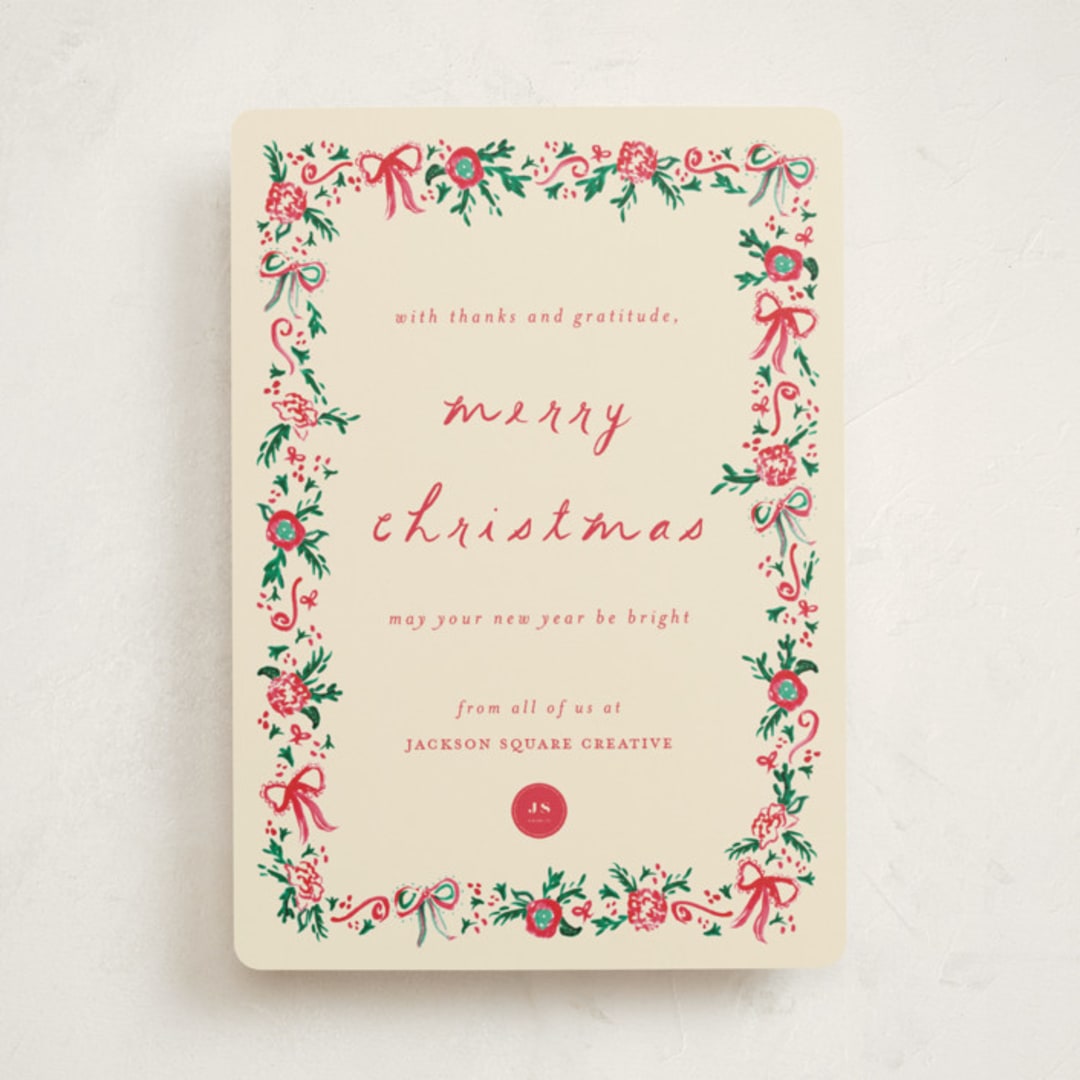 "Decked in Gratitude" - Holiday Cards in Ivory by Sarah Rosenthal - Front