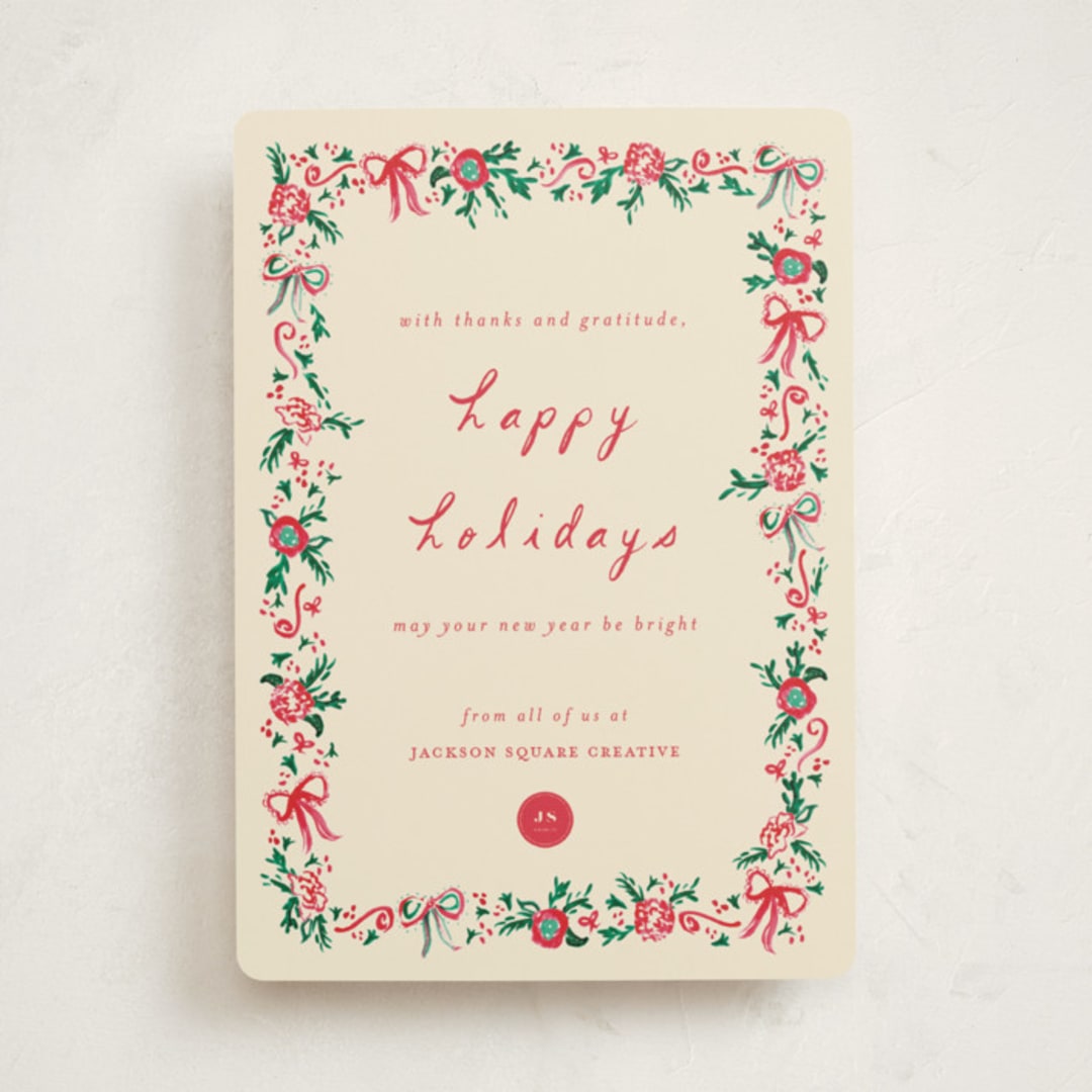 "Decked in Gratitude" - Holiday Cards in Ivory by Sarah Rosenthal - Front