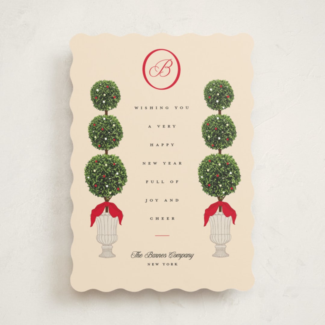 "Holiday Topiary" - Holiday Cards in Berry by Jennifer Lew - Front