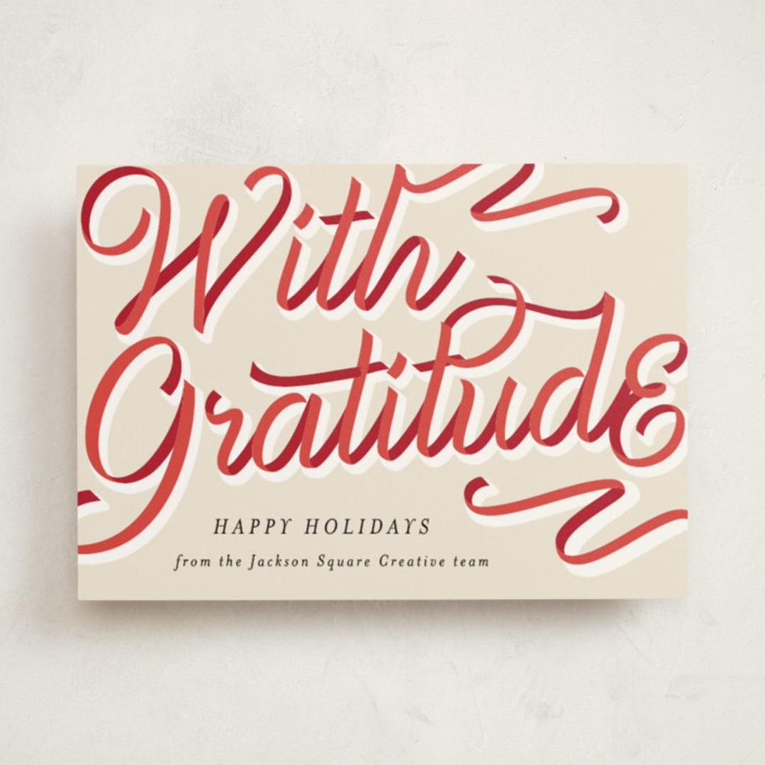 "Ribbon Greeting" - Holiday Cards in Holly Berry by AK Graphics - Front