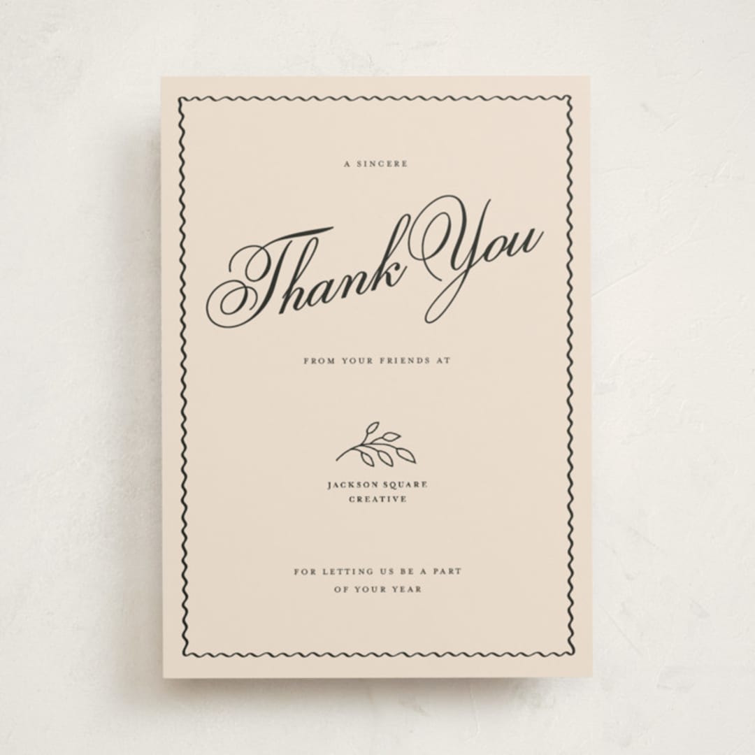 "Sincerely Thank You" - Holiday Cards in Cream by Rachel Cassel - Front