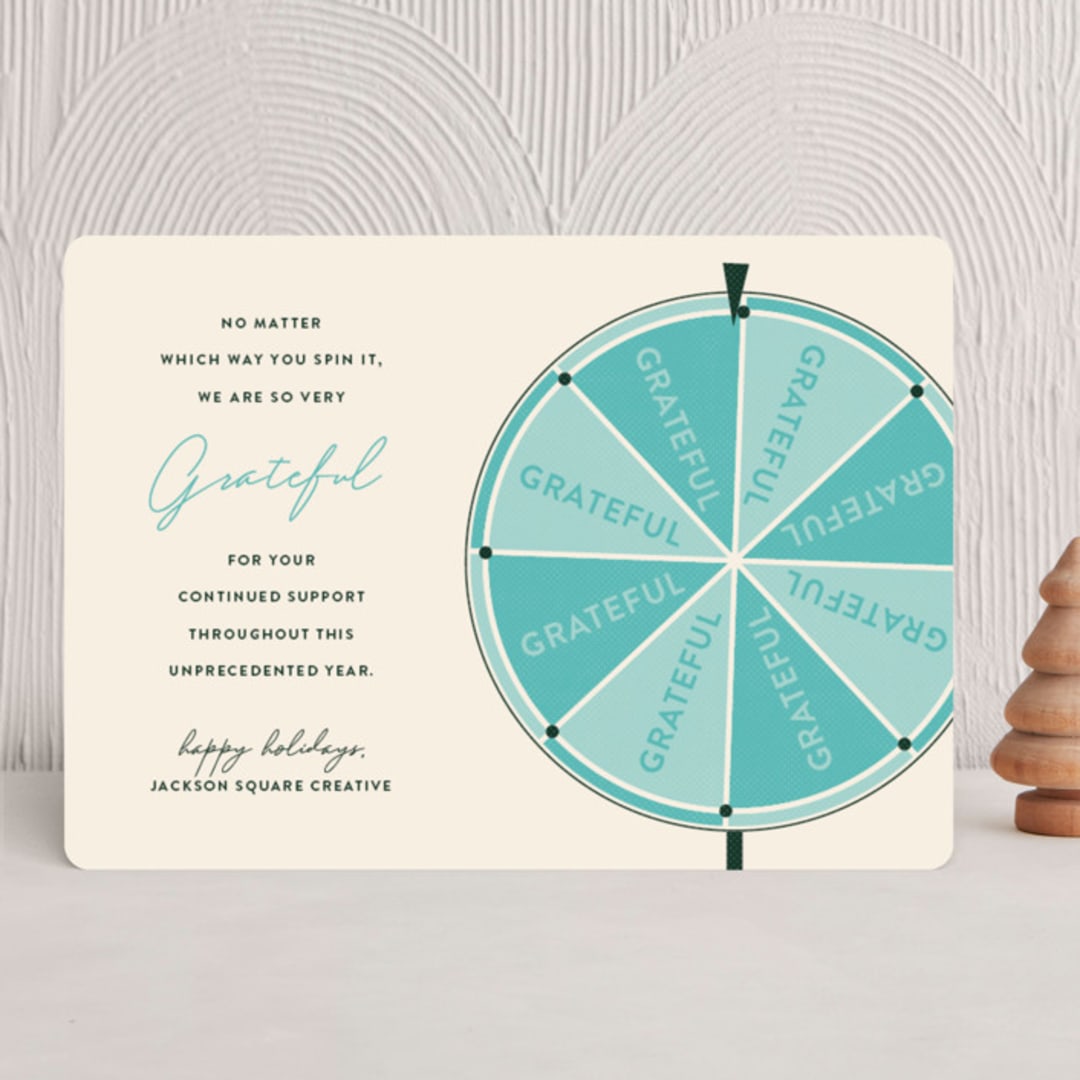 "Gratefully Spun" - Holiday Cards in Wintermint by Three Kisses Studio - Front