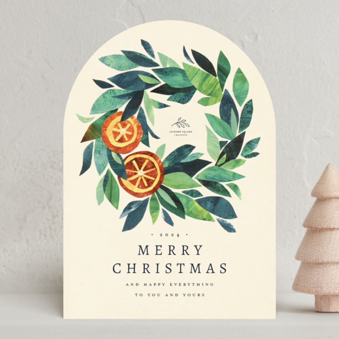 "paper orange wreath" - Holiday Cards in Crème by Anastasia Makarova - Front