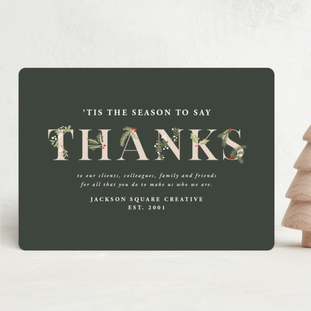 "Adorned Thanks" - Holiday Cards in Pine by Meggy Masters - Front
