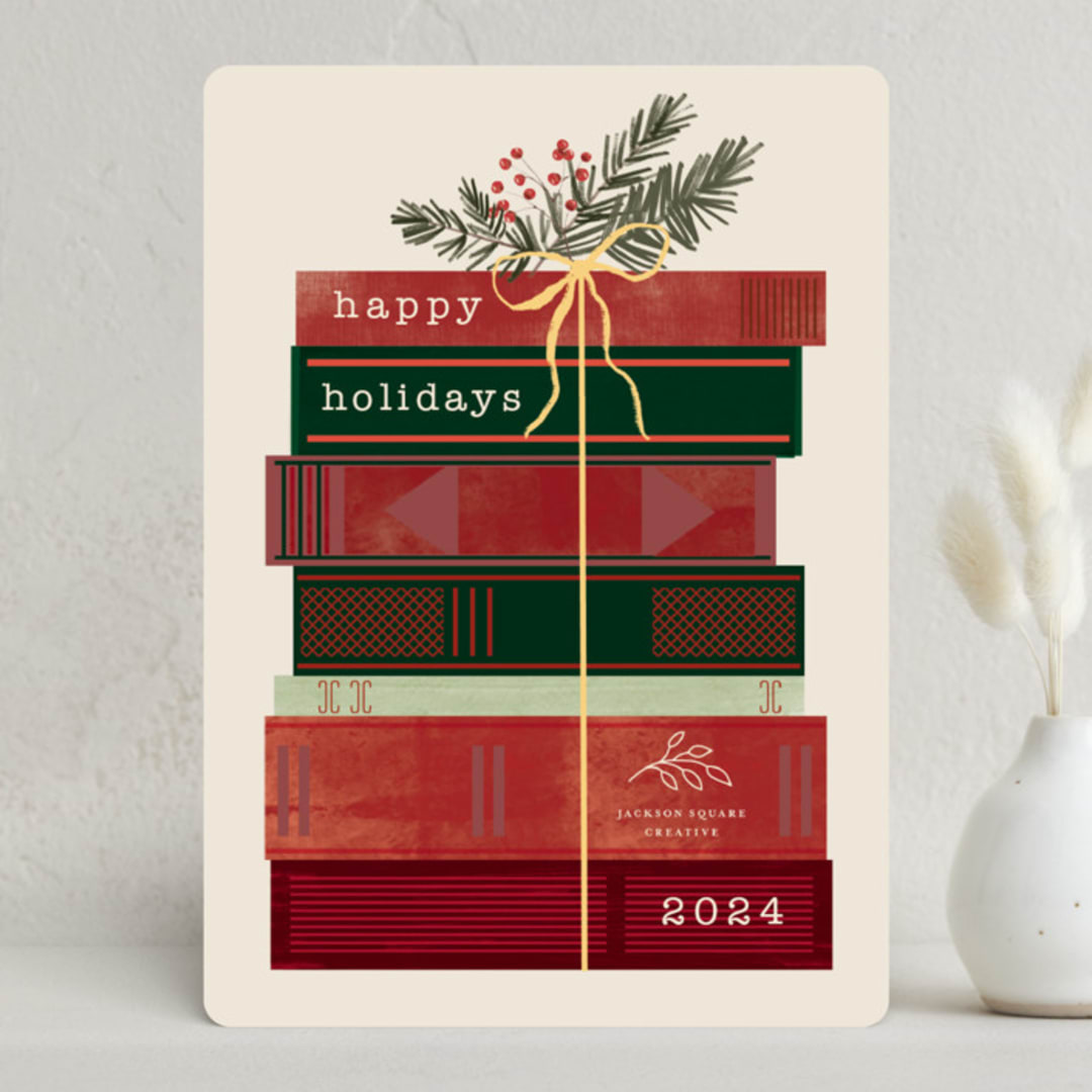 "On the Books" - Holiday Cards in Almond by Baumbirdy - Front