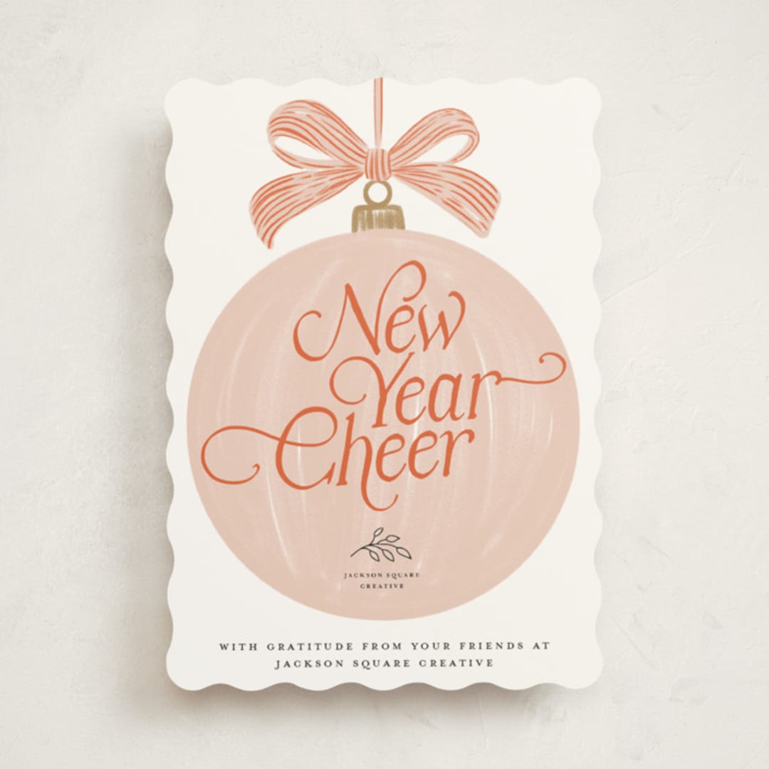 "Tied with a bow" - Holiday Cards in Candied Grapefruit by Jenna Holcomb - Front