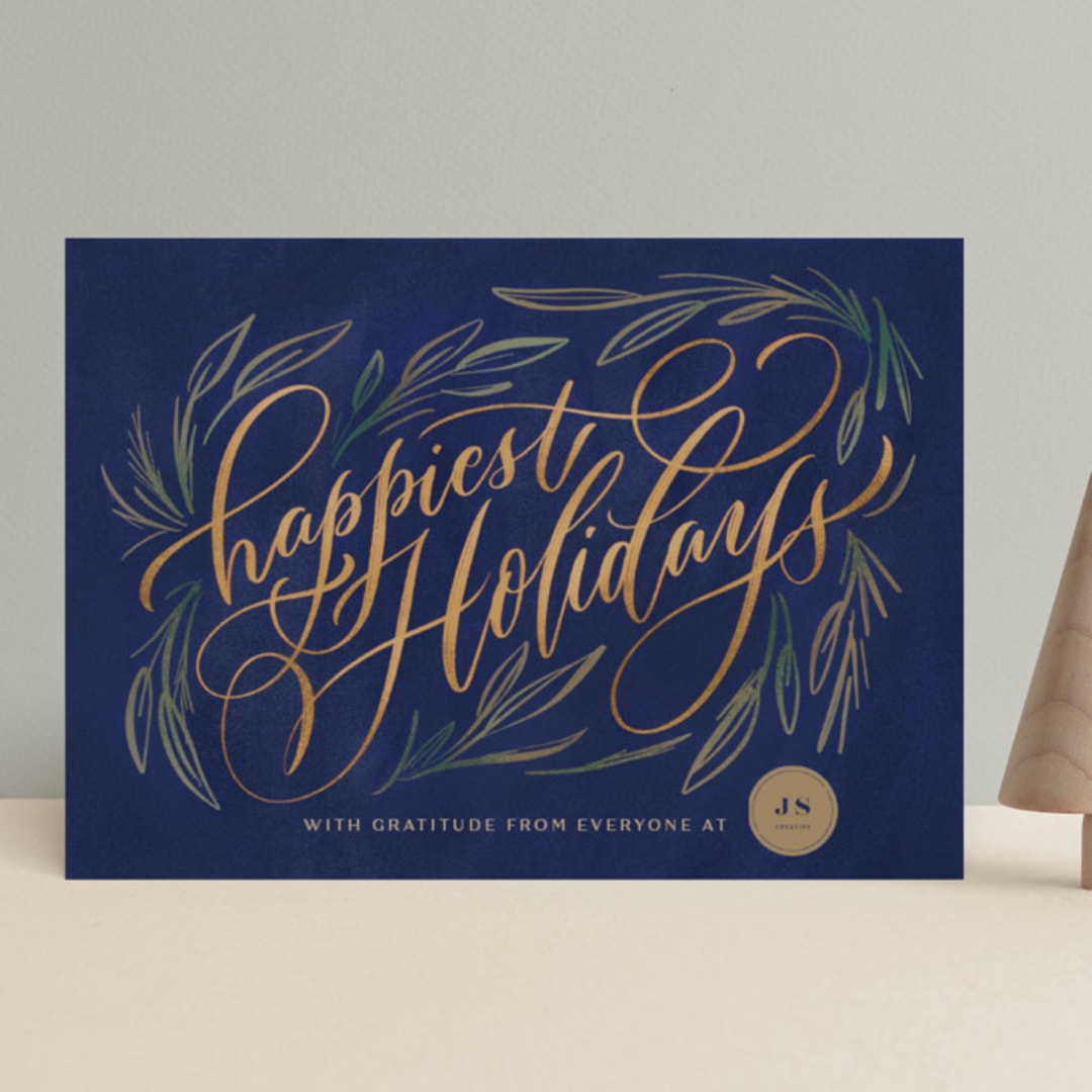 "Painted Wishes" - Holiday Cards in Winter Sky by Laura Bolter - Front
