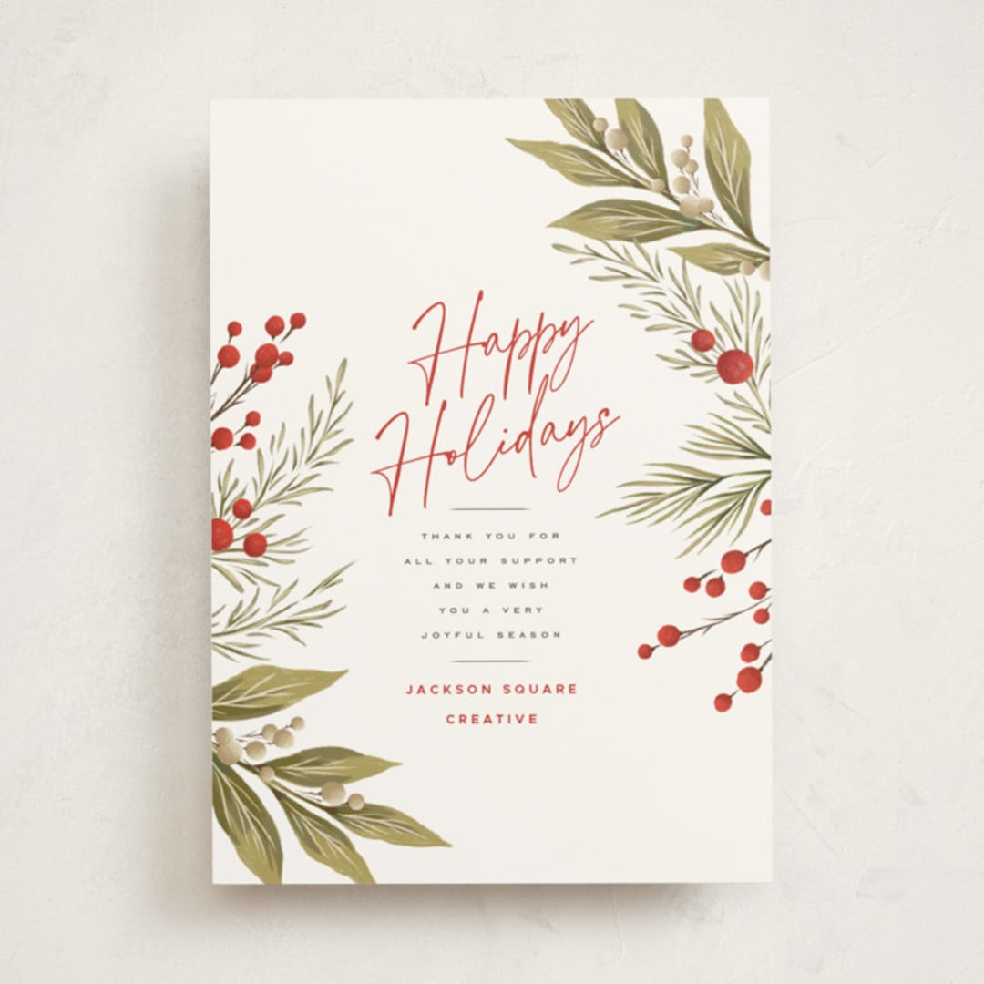 "Lauren + Holly" - Holiday Cards in Holly Berry by Wildfield Paper Co - Front