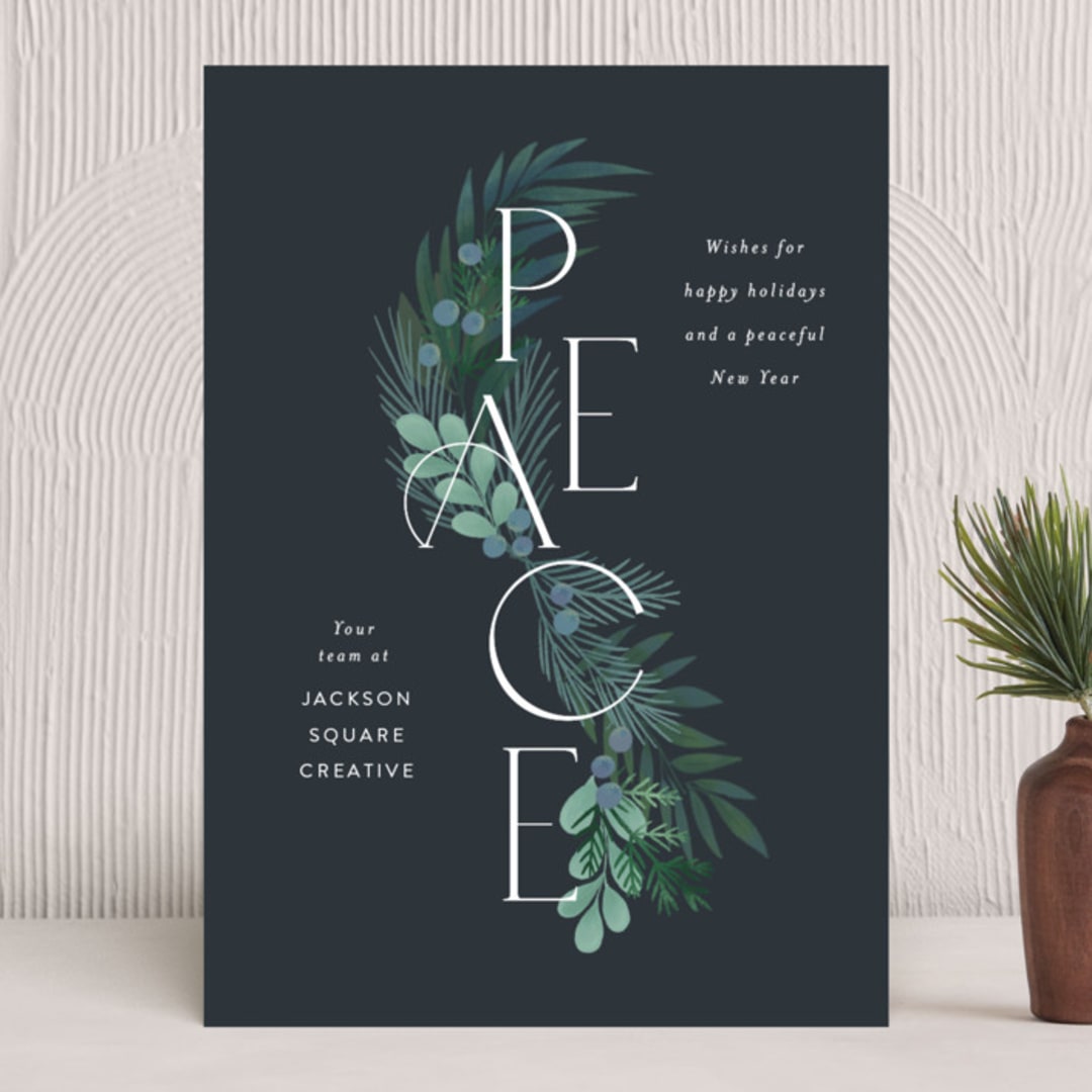 "Peace Swag" - Holiday Cards in Navy by Itsy Belle Studio - Front