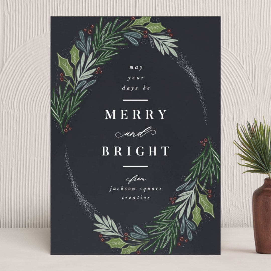 "Frosted Foliage" - Holiday Cards in Midnight by Ally Madison - Front