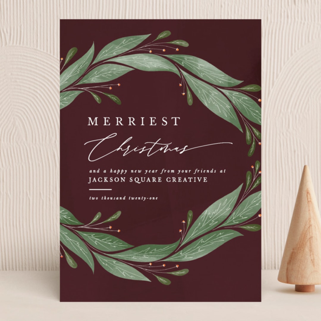 "Textured Wreath" - Holiday Cards in Cranberry by Ally Madison - Front