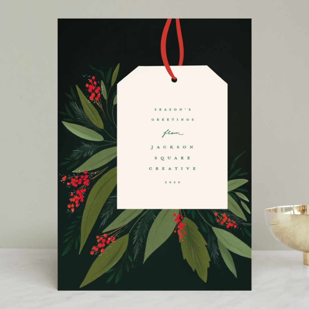 "Tag" - Holiday Cards in Holly Berry by Julie Murray - Front