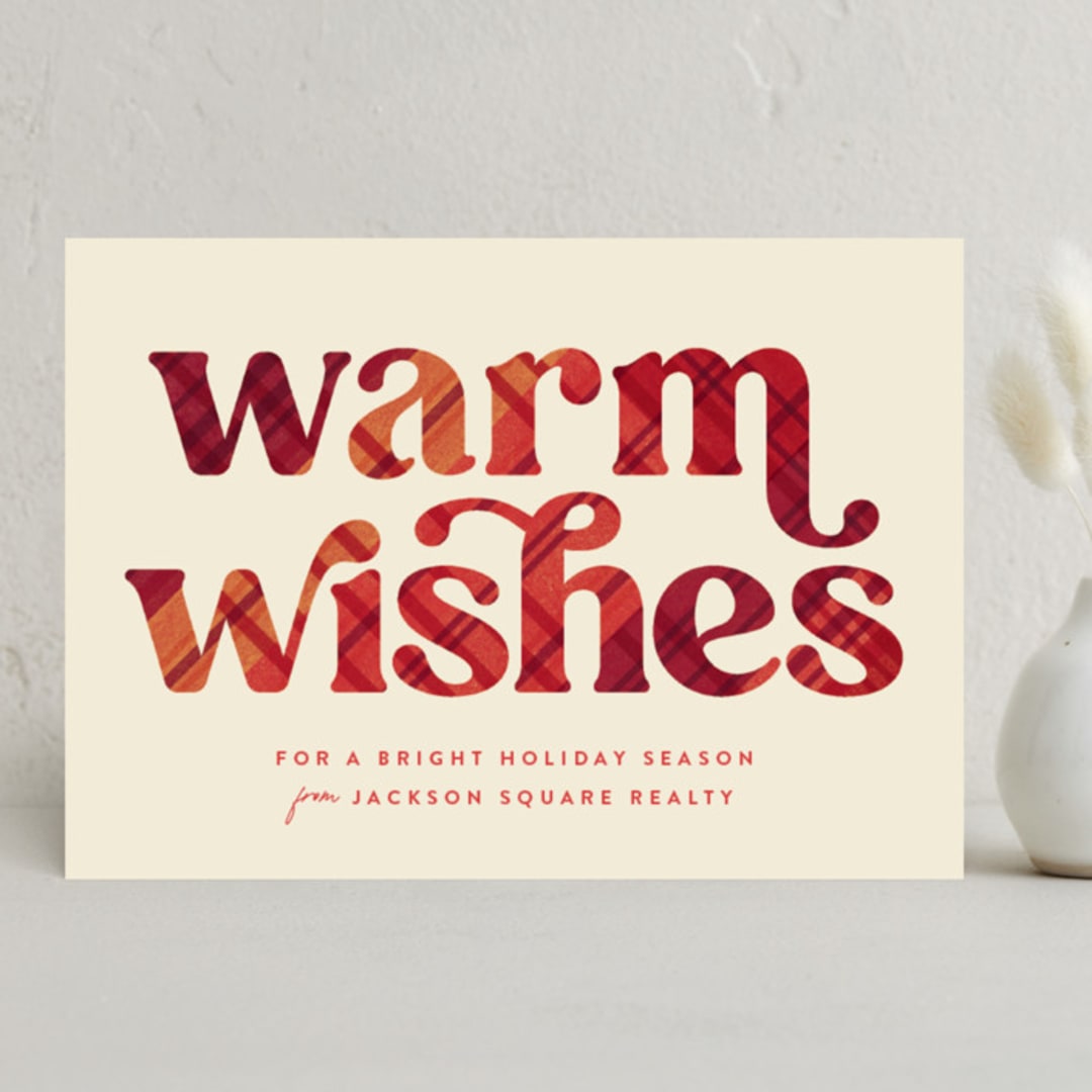 "Warmest Wishes" - Holiday Cards in Berry by Robert and Stella - Front