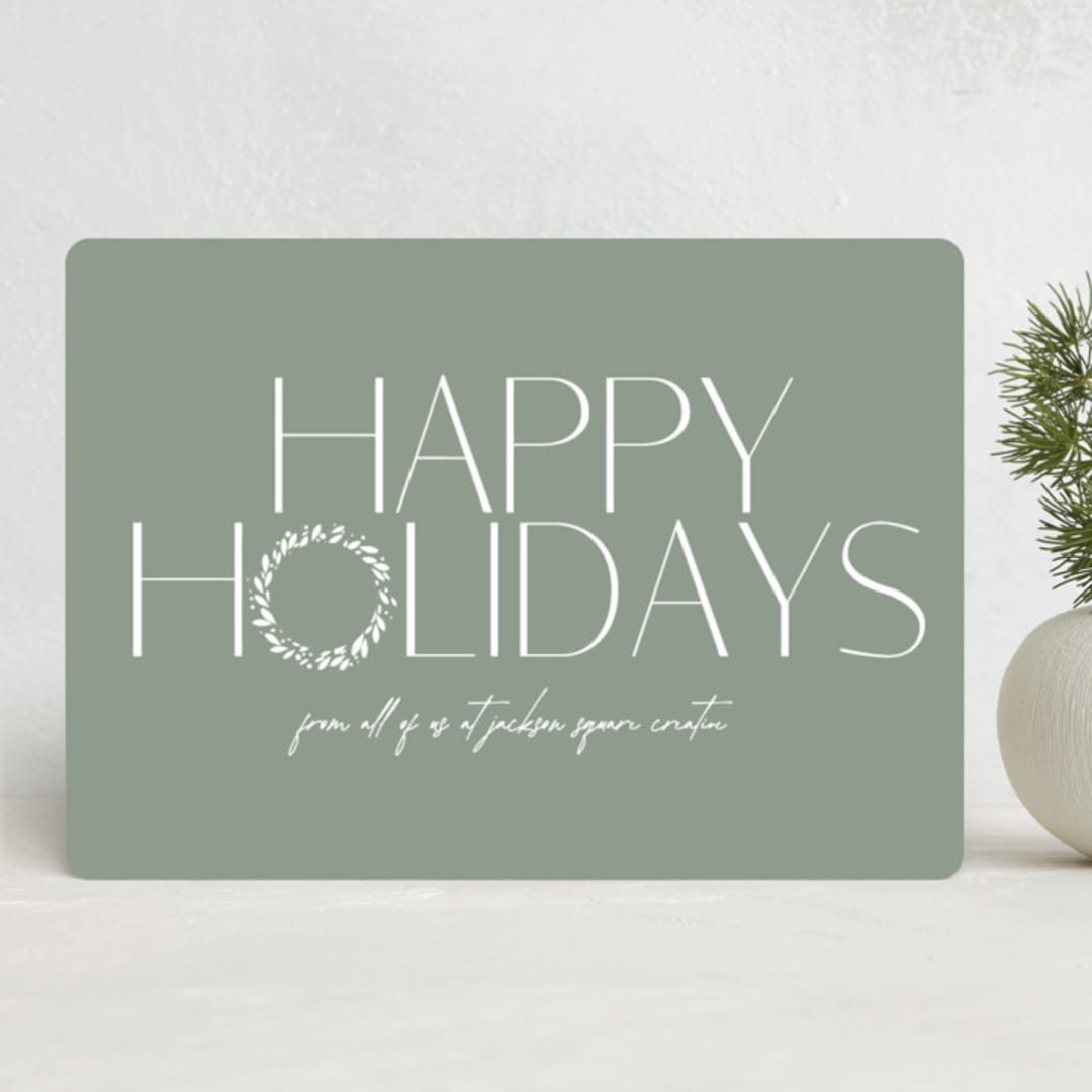 "Holiday  Wreath" - Holiday Cards in Sage by Angela Thompson - Front